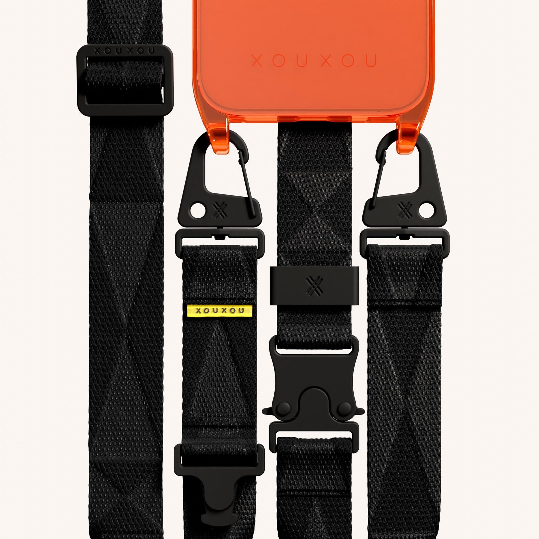 Phone Necklace with Lanyard in Neon Orange Clear + Black