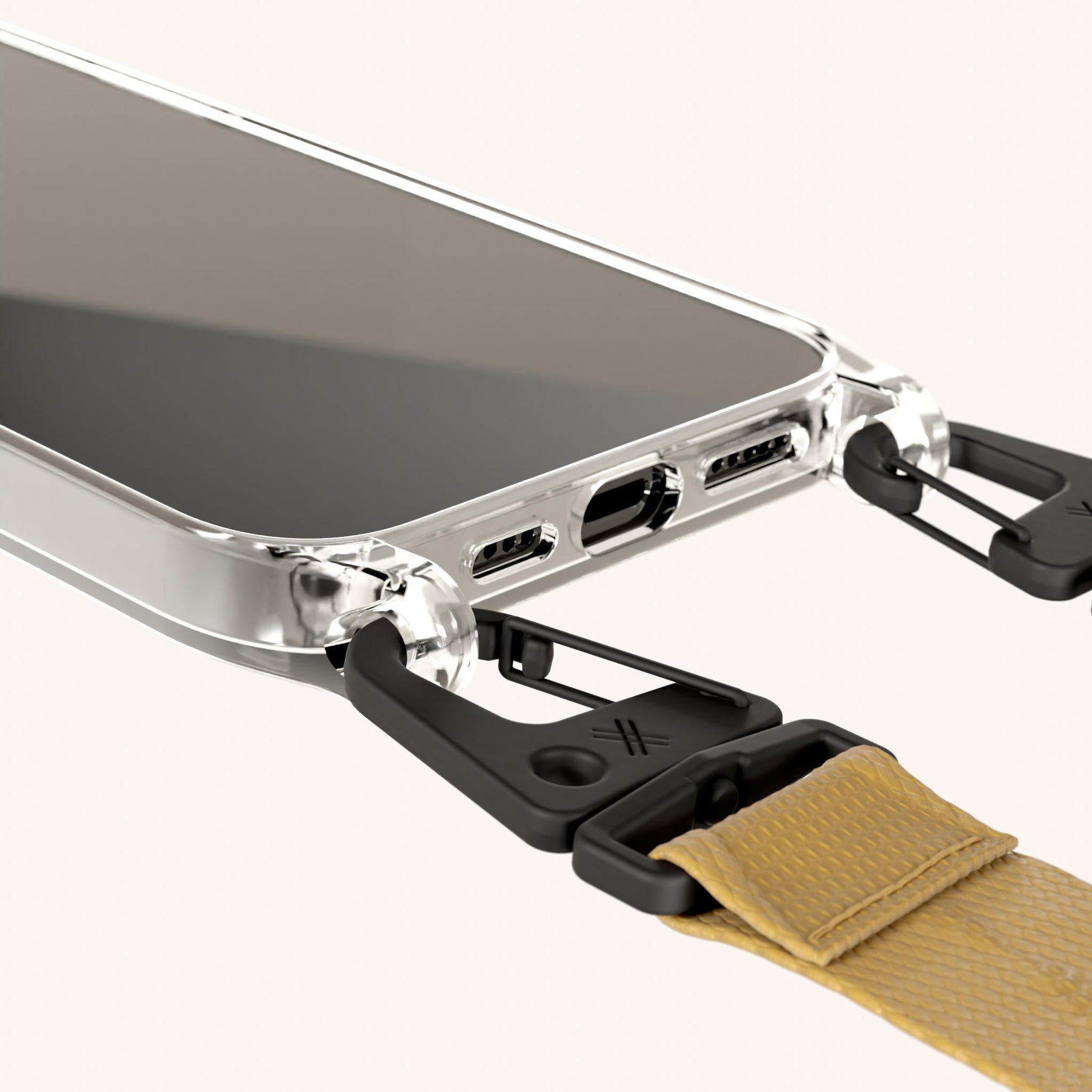 Phone Necklace with Lanyard in Clear + Caramel