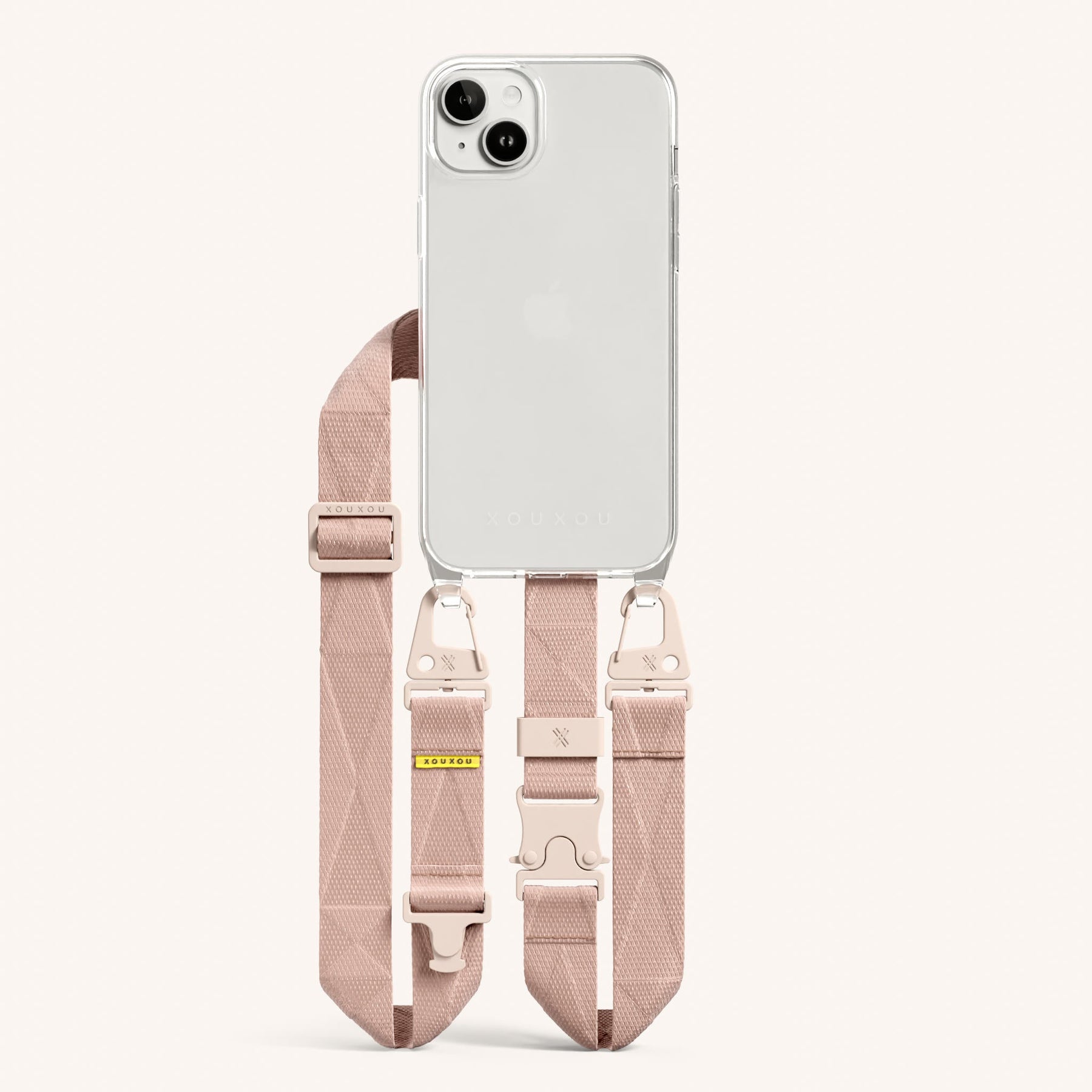 Phone Necklace with Lanyard in Clear + Powder Pink