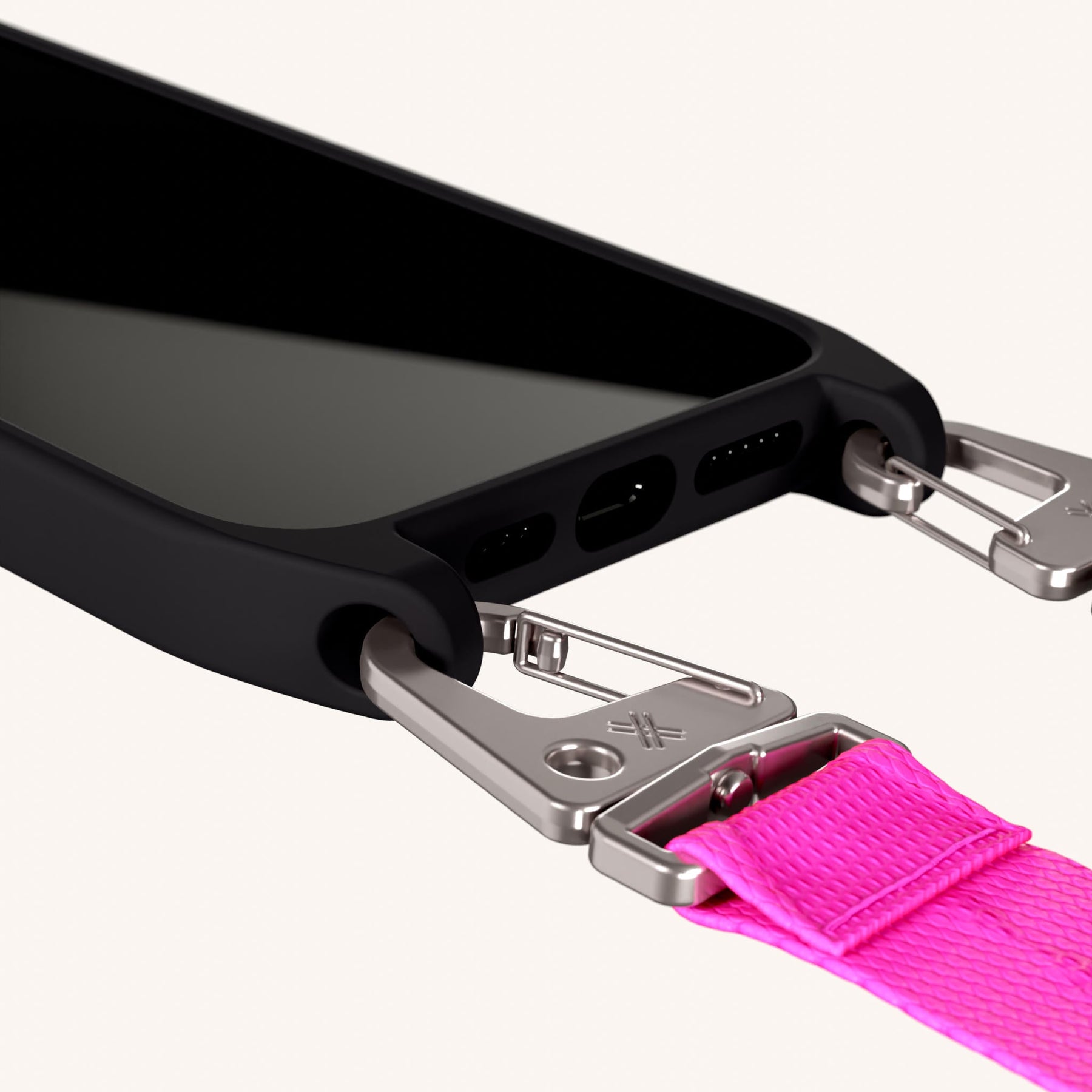 Phone Necklace with Lanyard in Black + Neon Pink