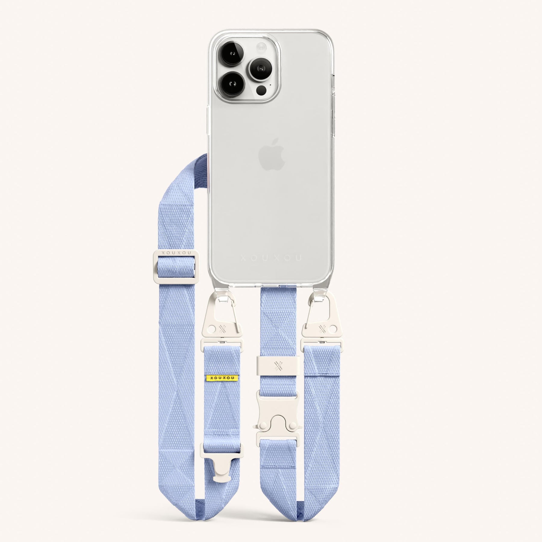 Phone Necklace with Lanyard in Clear + Baby Blue