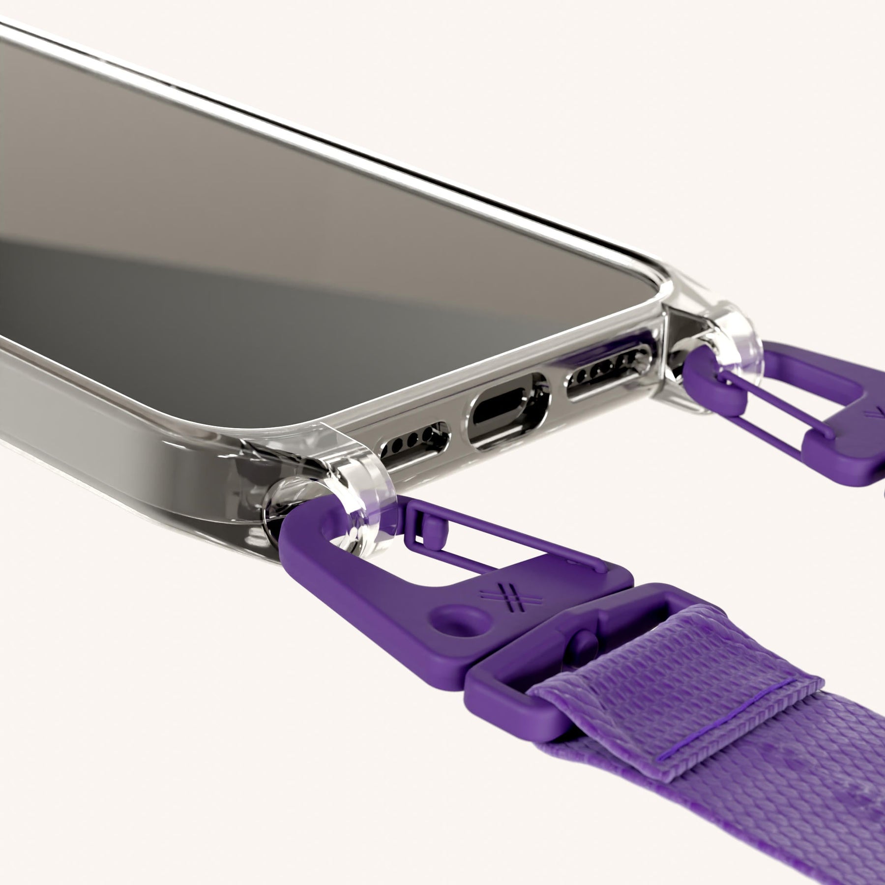 Phone Necklace with Lanyard in Clear + Purple