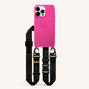 Phone Necklace with Lanyard in Cyber Pink Clear + Black