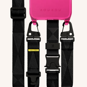 Phone Necklace with Lanyard in Cyber Pink Clear + Black