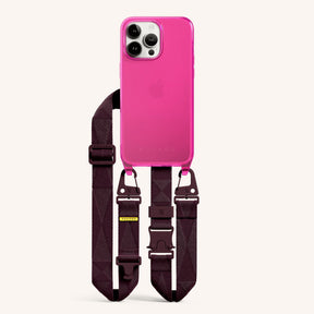 Phone Necklace with Lanyard in Cyber Pink Clear + Burgundy