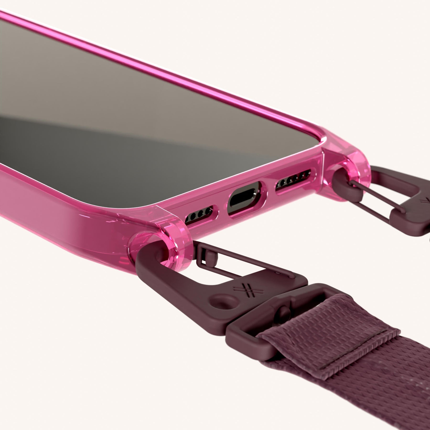 Phone Necklace with Lanyard in Cyber Pink Clear + Burgundy
