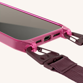 Phone Necklace with Lanyard in Cyber Pink Clear + Burgundy