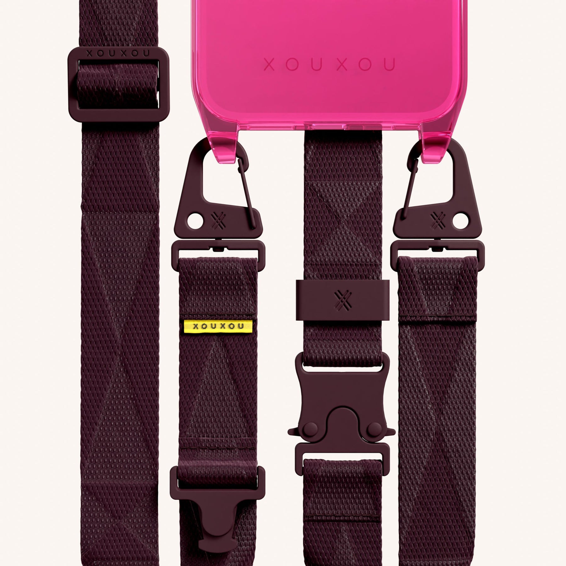 Phone Necklace with Lanyard in Cyber Pink Clear + Burgundy