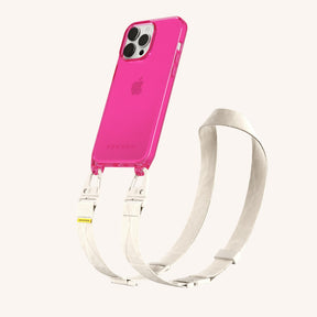 Phone Necklace with Lanyard in Cyber Pink Clear + Chalk