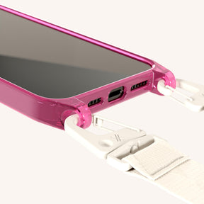 Phone Necklace with Lanyard in Cyber Pink Clear + Chalk