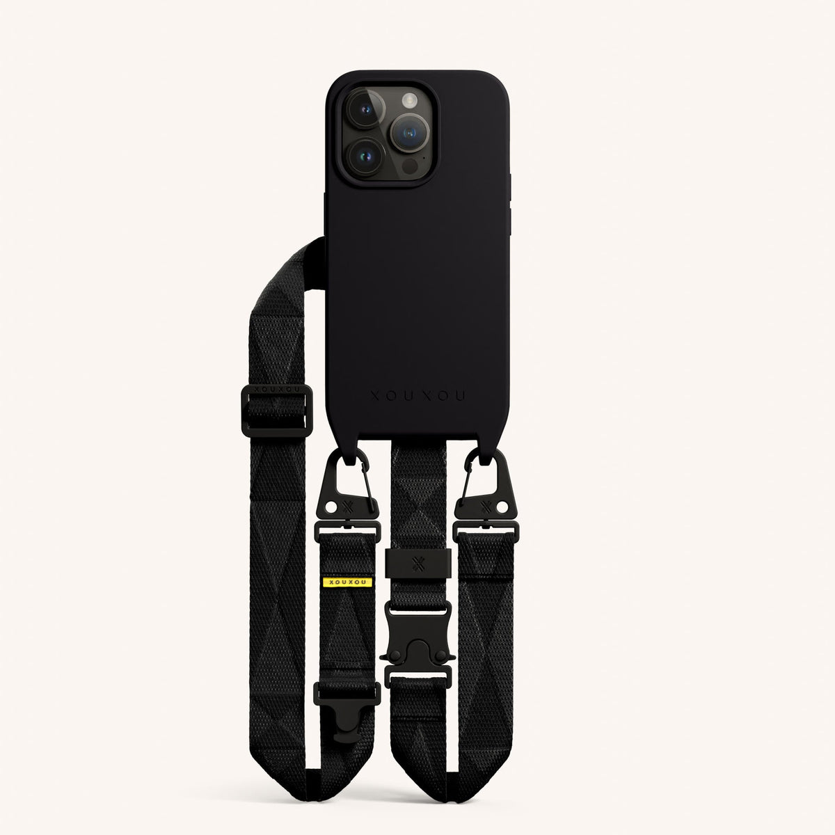 Phone Necklace with Lanyard for iPhone 15 Pro with MagSafe in Black Total View | XOUXOU #phone model_iphone 15 pro