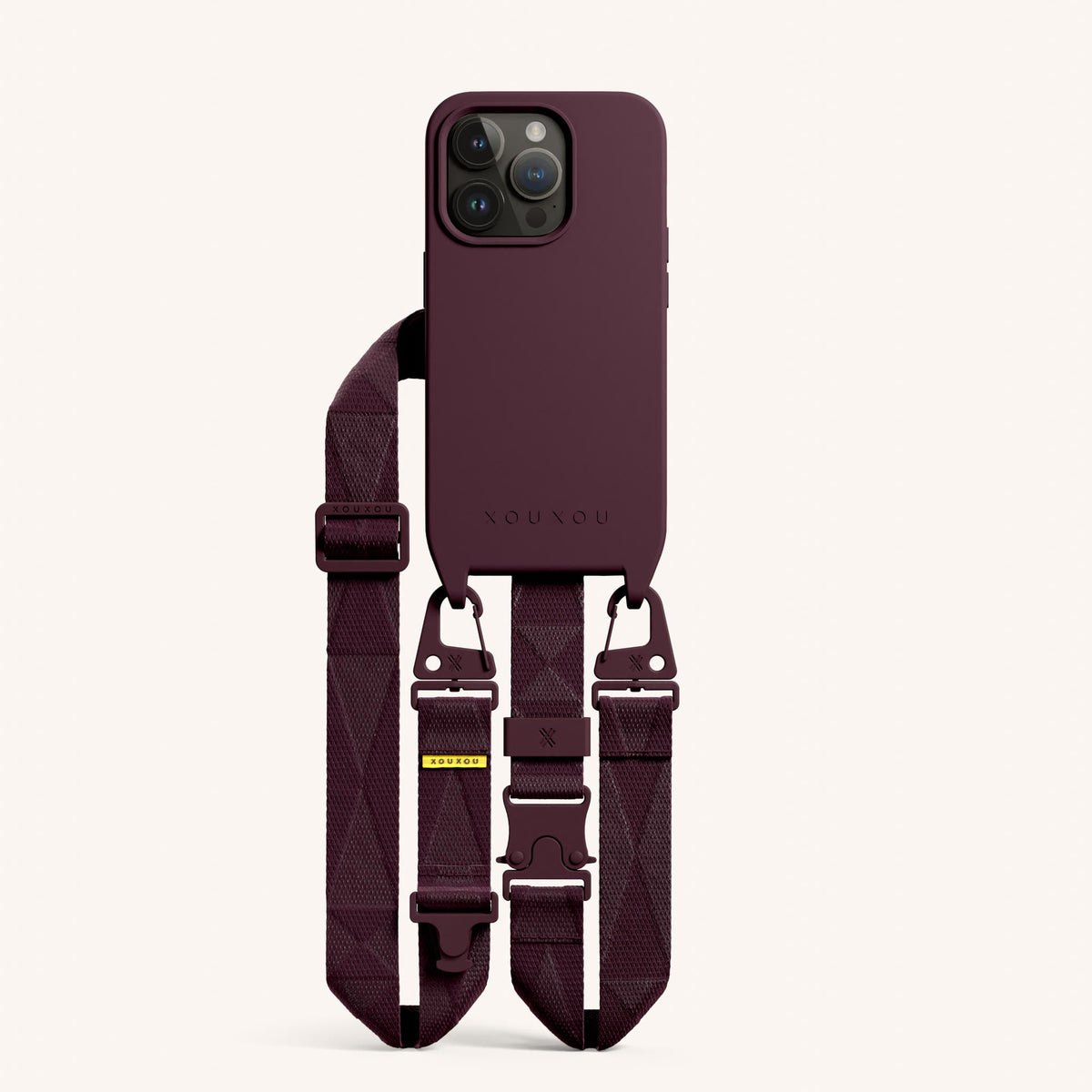 Phone Necklace with Lanyard for iPhone 15 Pro with MagSafe in Burgundy Total View | XOUXOU #phone model_iphone 15 pro
