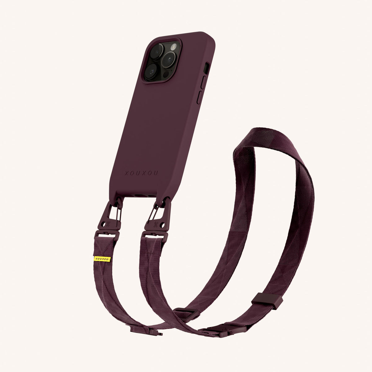 Phone Necklace with Lanyard for iPhone 15 Pro with MagSafe in Burgundy Perspective View | XOUXOU #phone model_iphone 15 pro