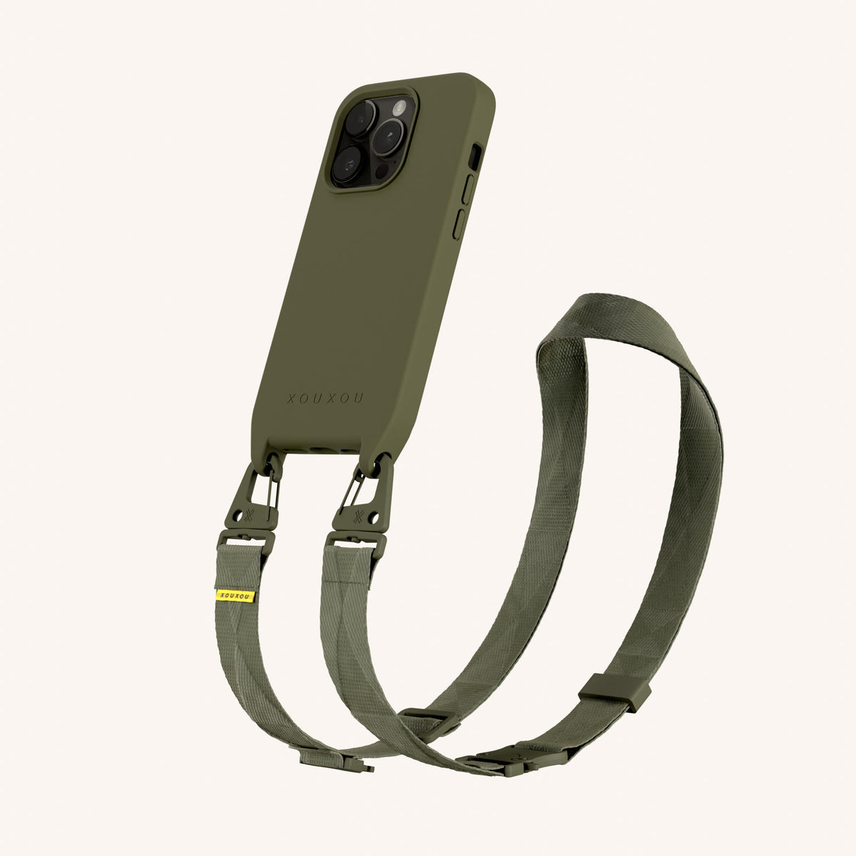 Phone Necklace with Lanyard for iPhone 15 Pro with MagSafe in Moss Perspective View | XOUXOU #phone model_iphone 15 pro