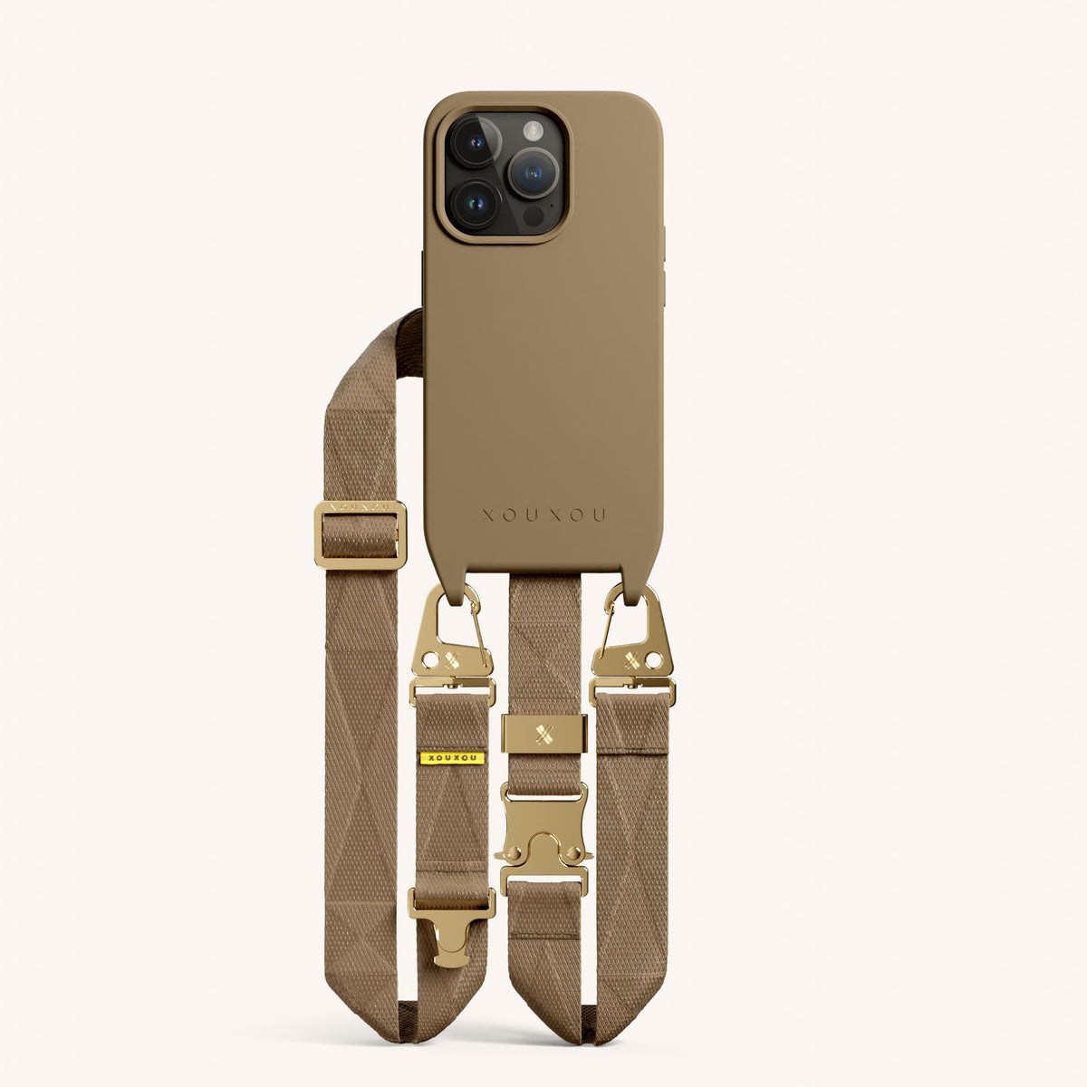 Phone Necklace with Lanyard for iPhone 15 Pro with MagSafe in Taupe Total View | XOUXOU #phone model_iphone 15 pro