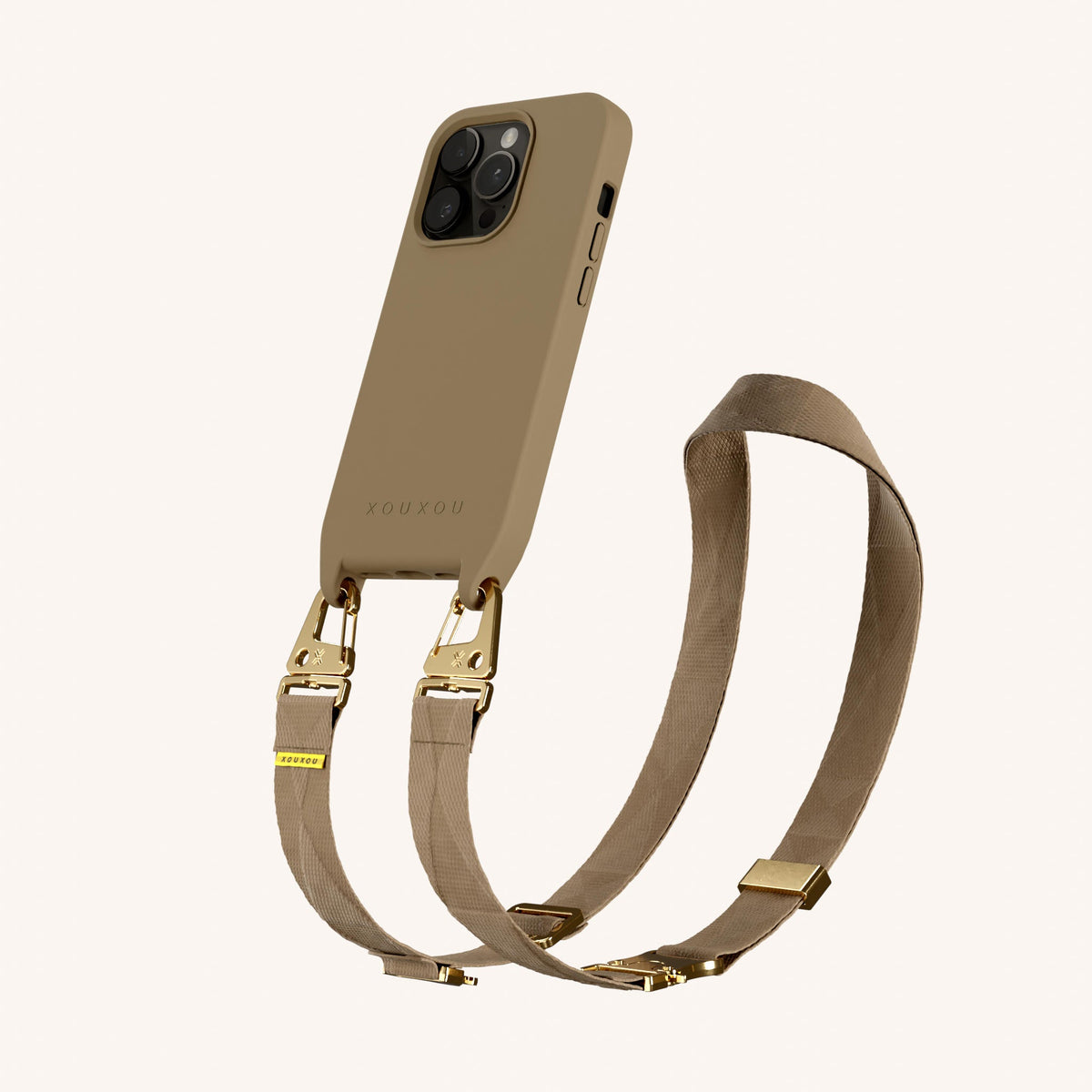 Phone Necklace with Lanyard for iPhone 15 Pro with MagSafe in Taupe Perspective View | XOUXOU #phone model_iphone 15 pro