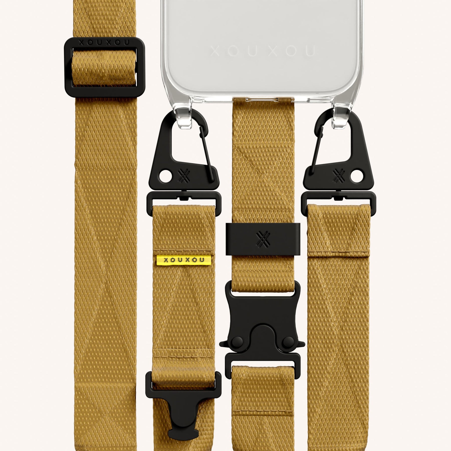 Phone Necklace with Lanyard in Clear + Caramel
