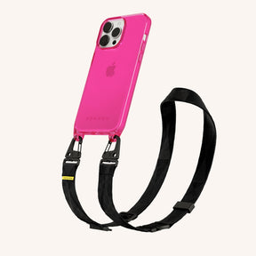 Phone Necklace with Lanyard in Cyber Pink Clear + Black
