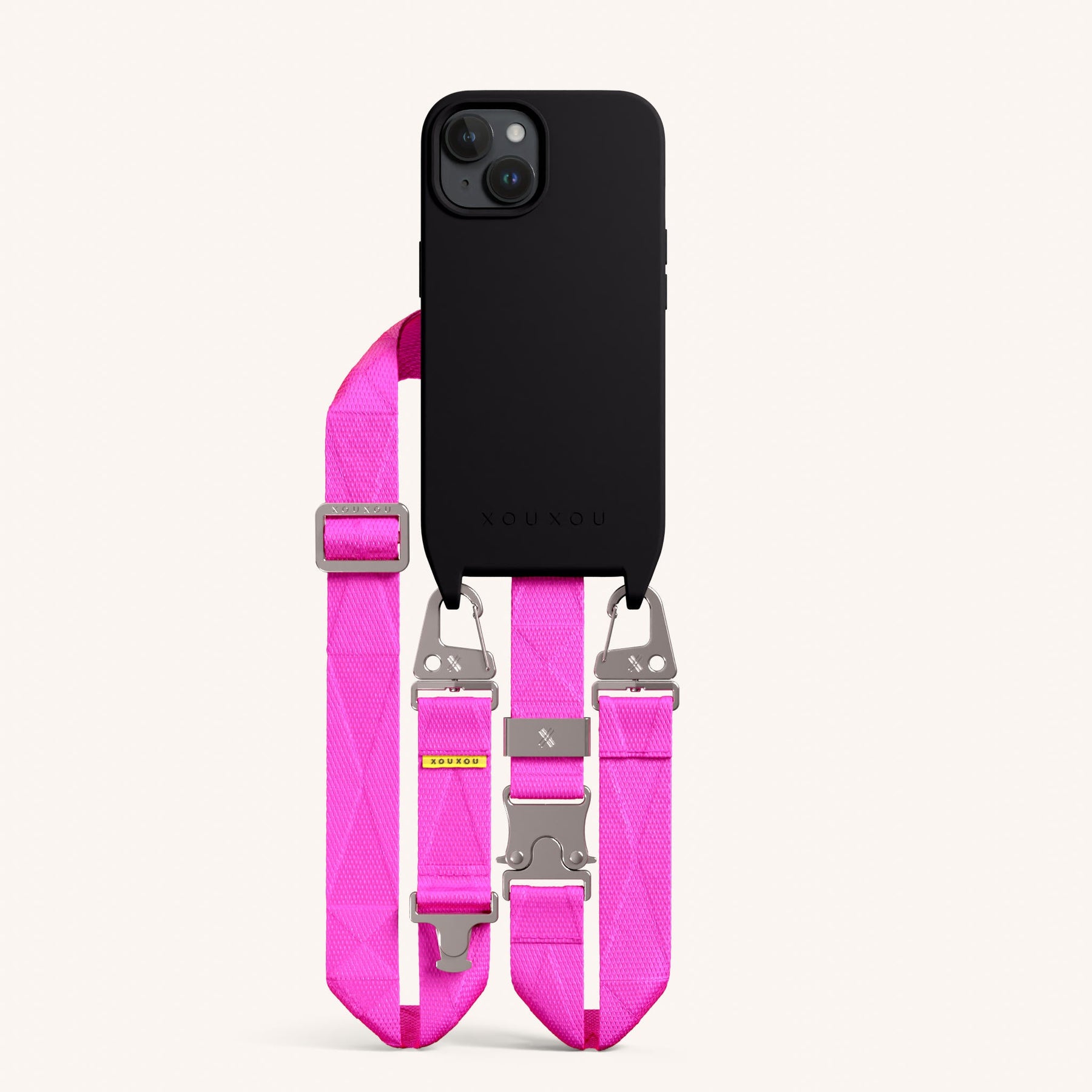 Phone Necklace with Lanyard in Black + Neon Pink