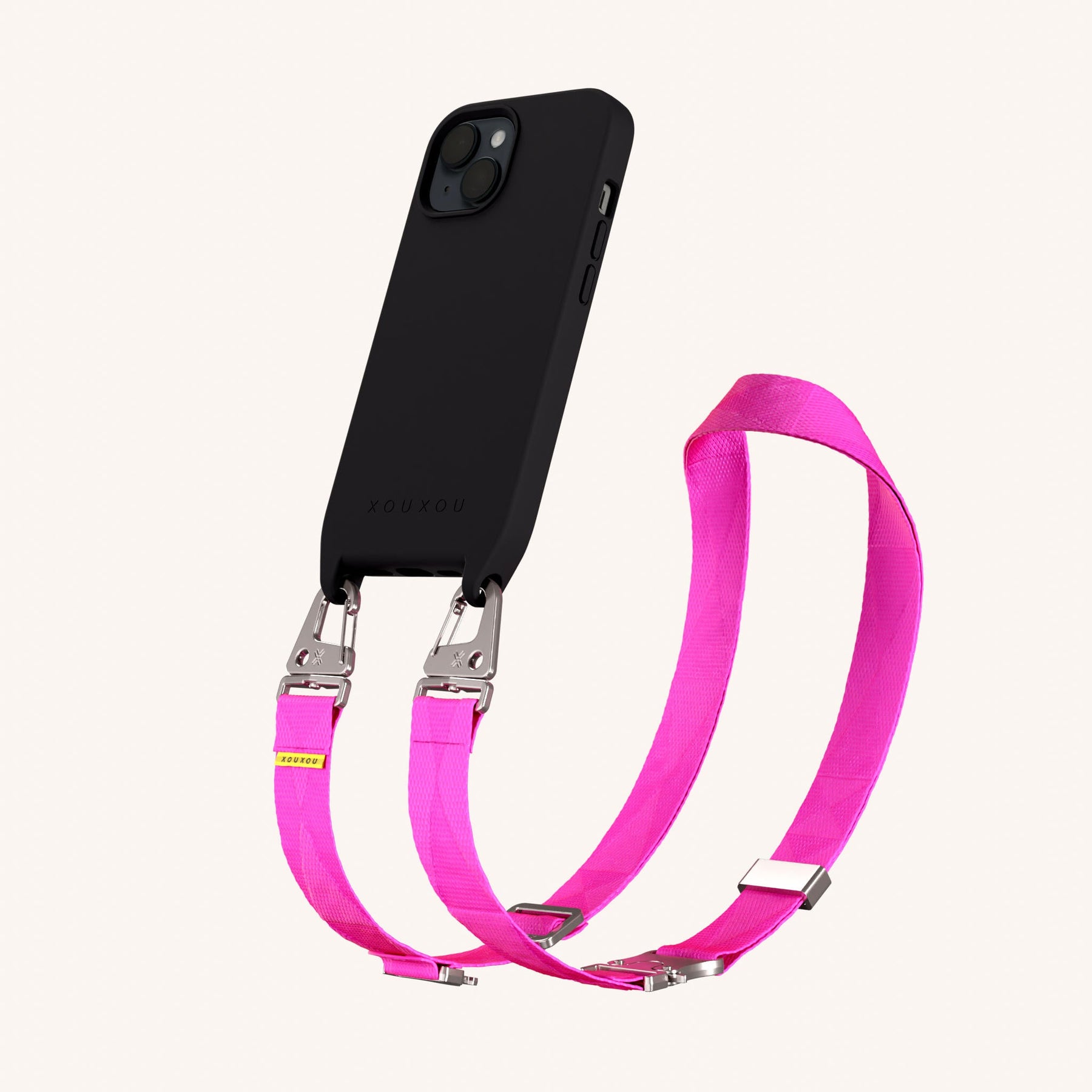 Phone Necklace with Lanyard in Black + Neon Pink
