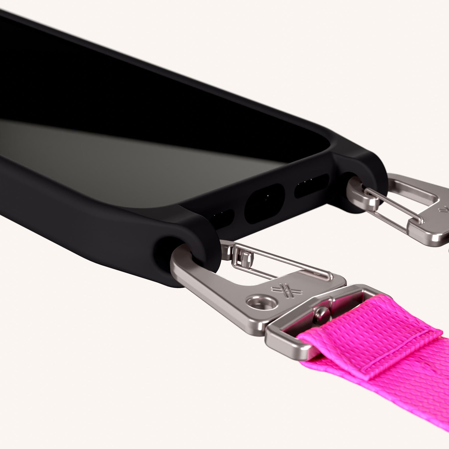 Phone Necklace with Lanyard in Black + Neon Pink