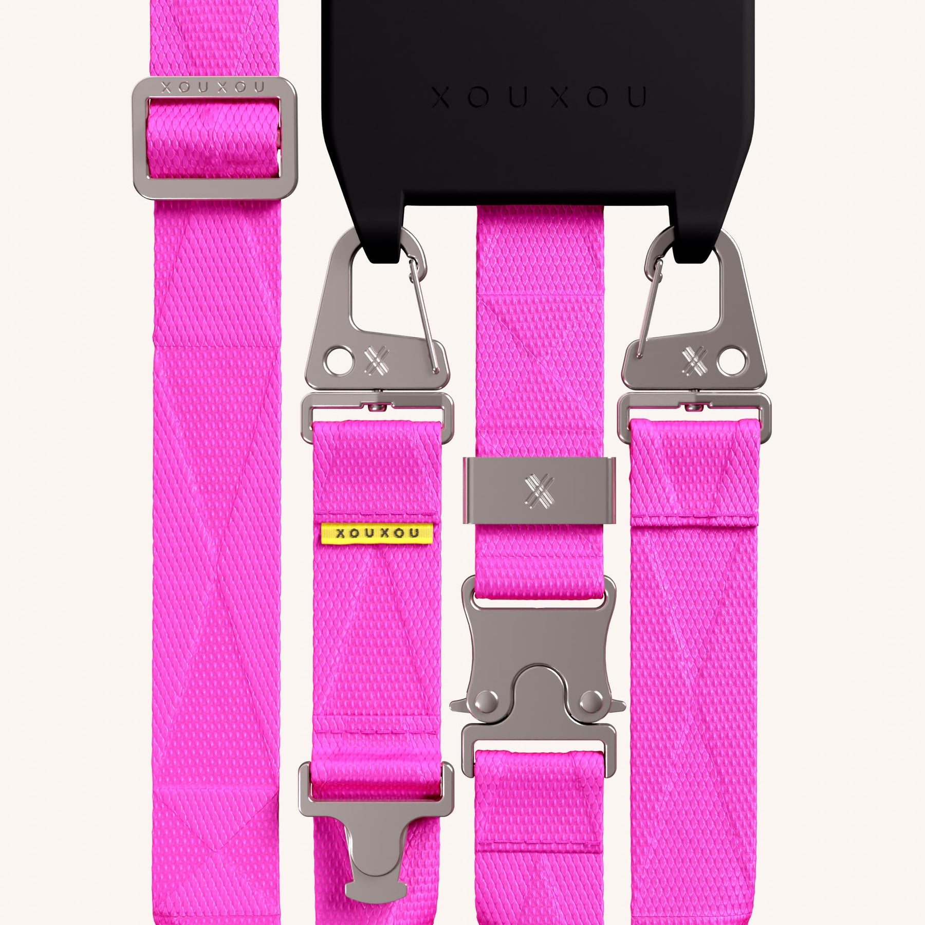 Phone Necklace with Lanyard in Black + Neon Pink