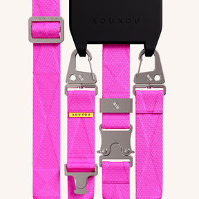 Phone Necklace with Lanyard in Black + Neon Pink