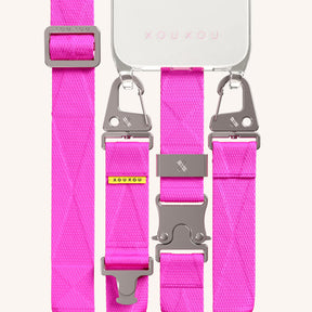 Phone Necklace with Lanyard in Clear + Neon Pink