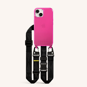 Phone Necklace with Lanyard in Cyber Pink Clear + Black