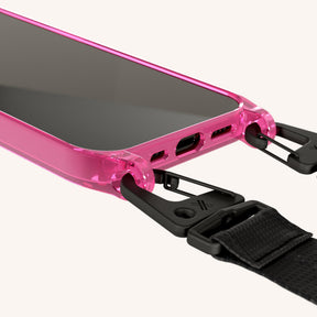 Phone Necklace with Lanyard in Cyber Pink Clear + Black