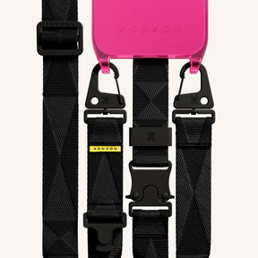 Phone Necklace with Lanyard in Cyber Pink Clear + Black