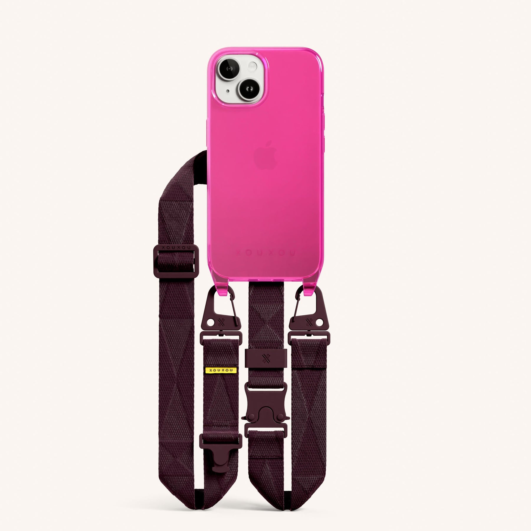 Phone Necklace with Lanyard in Cyber Pink Clear + Burgundy