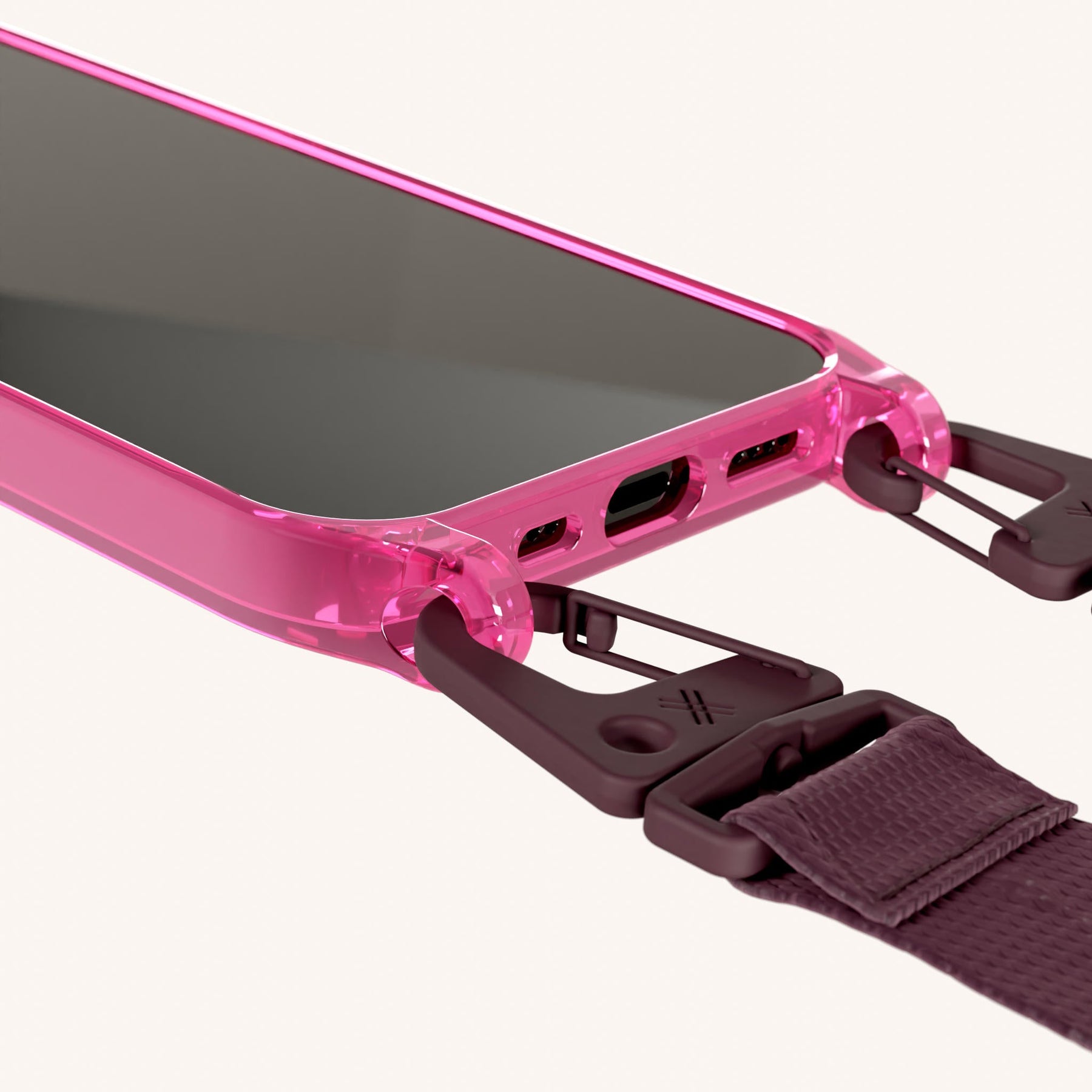 Phone Necklace with Lanyard in Cyber Pink Clear + Burgundy