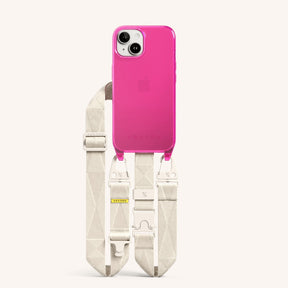 Phone Necklace with Lanyard in Cyber Pink Clear + Chalk