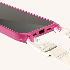 Phone Necklace with Lanyard in Cyber Pink Clear + Chalk