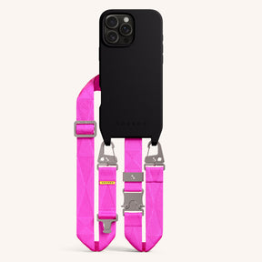 Phone Necklace with Lanyard in Black + Neon Pink