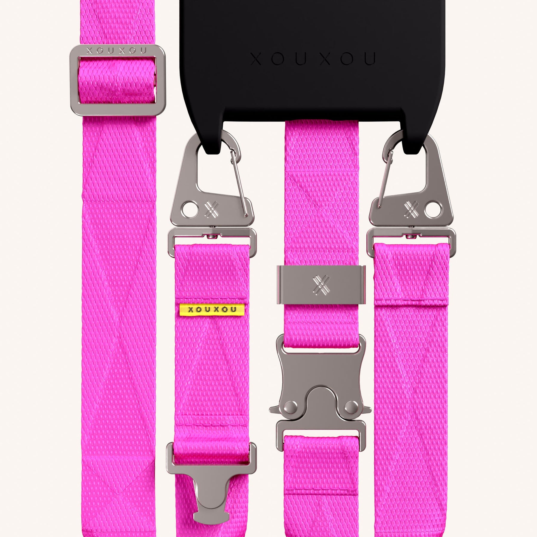 Phone Necklace with Lanyard in Black + Neon Pink