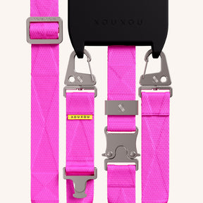 Phone Necklace with Lanyard in Black + Neon Pink