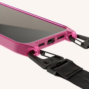 Phone Necklace with Lanyard in Cyber Pink Clear + Black