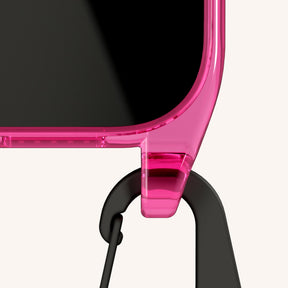 Phone Necklace with Lanyard in Cyber Pink Clear + Black