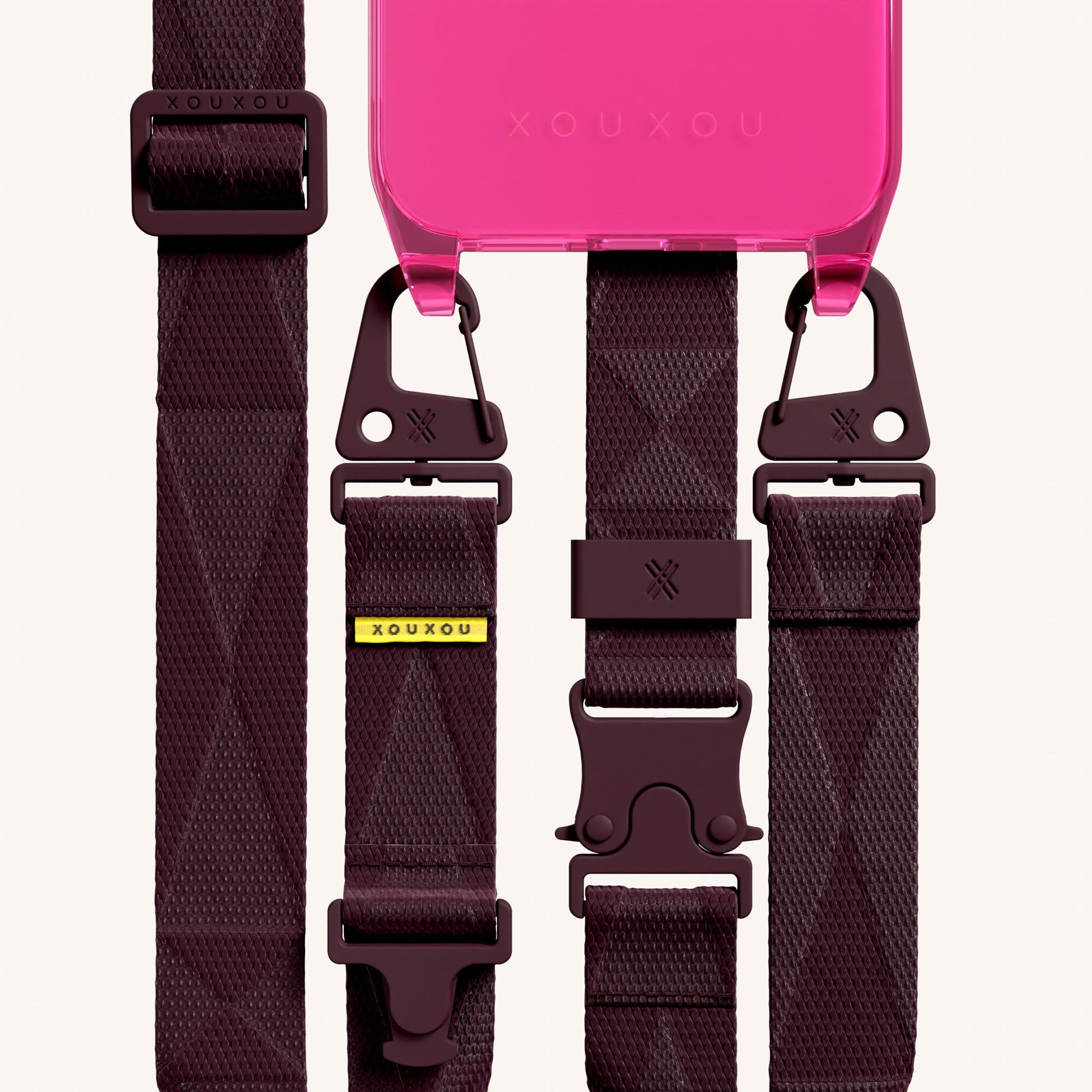 Phone Necklace with Lanyard in Cyber Pink Clear + Burgundy