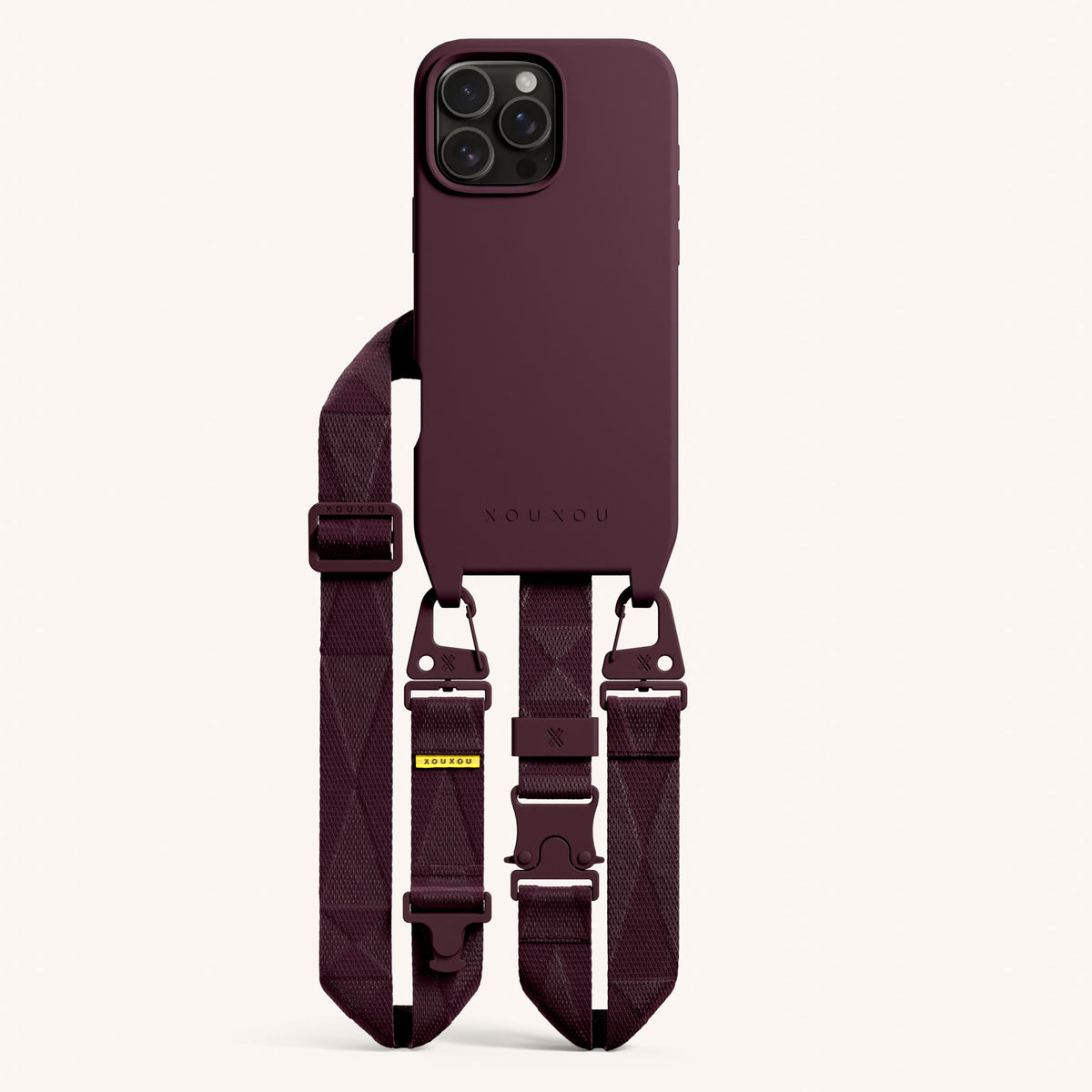 Phone Necklace with Lanyard for iPhone 16 Pro with MagSafe in Burgundy Total View | XOUXOU #phone model_iphone 16 pro