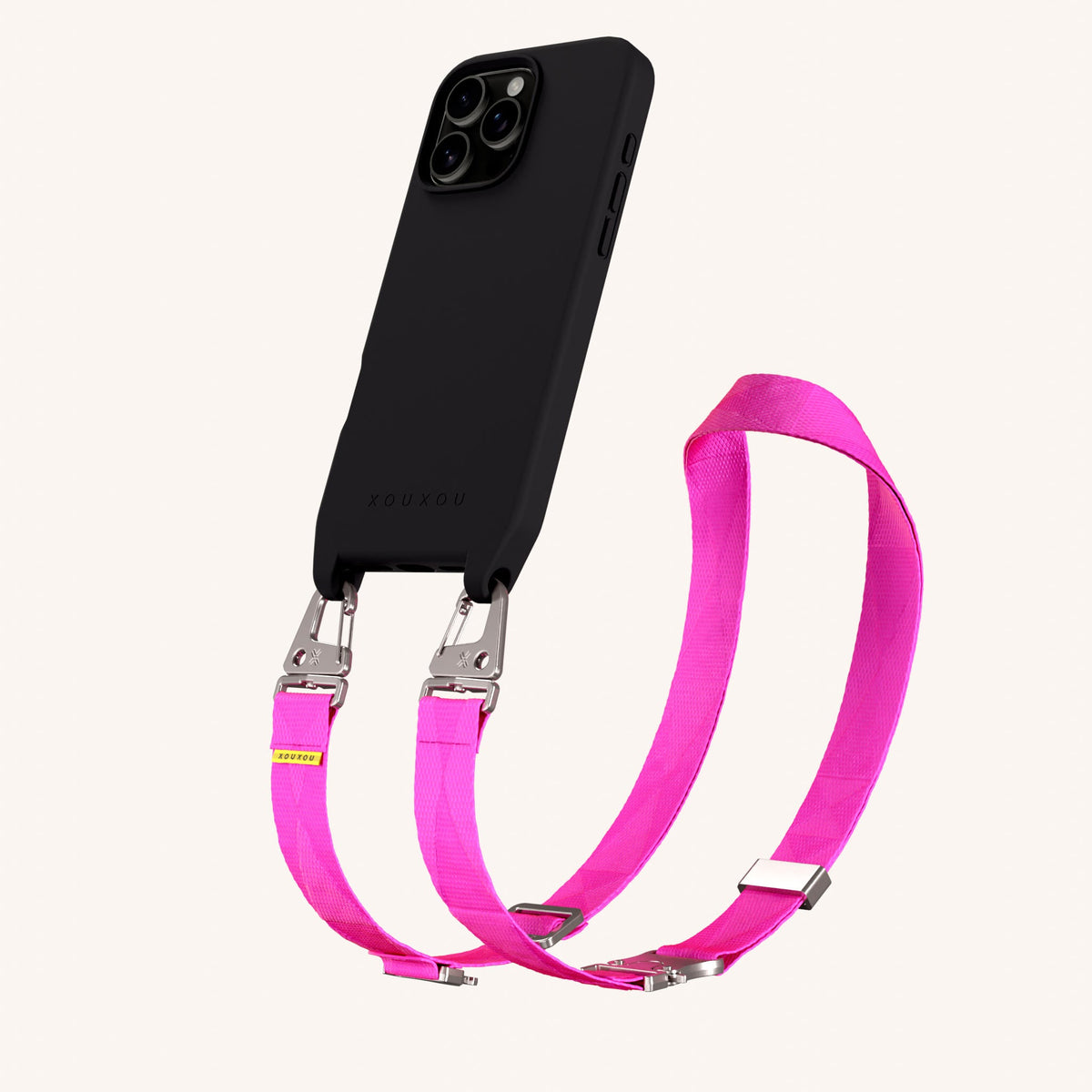 Phone Necklace with Lanyard for iPhone 16 Pro without MagSafe in Black and Neon Total View | XOUXOU #phone model_iphone 16 pro