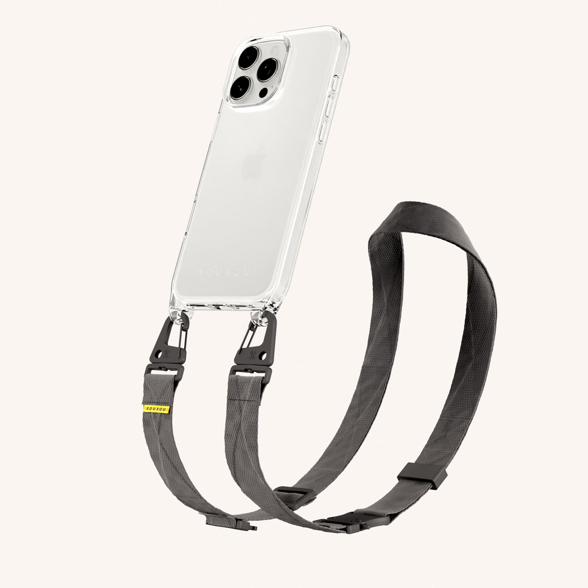 Phone Necklace with Lanyard for iPhone 16 Pro without MagSafe in Clear + Ash | XOUXOU #phone model_iphone 16 pro