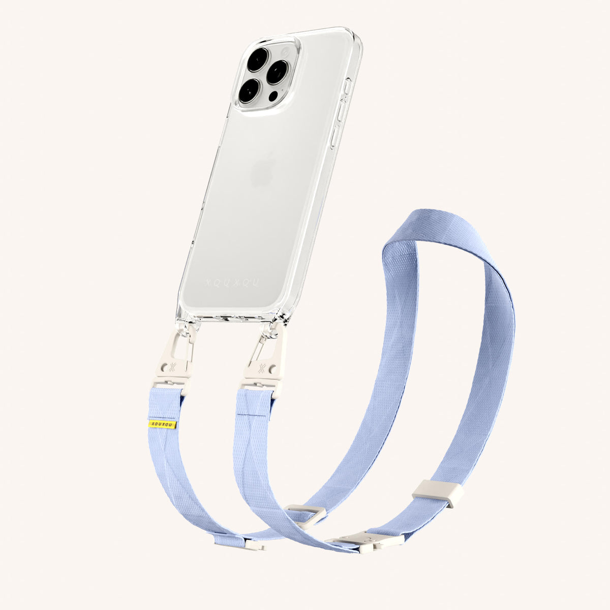 Phone Necklace with Lanyard for iPhone 16 Pro without MagSafe in Clear + Baby Blue | XOUXOU #phone model_iphone 16 pro