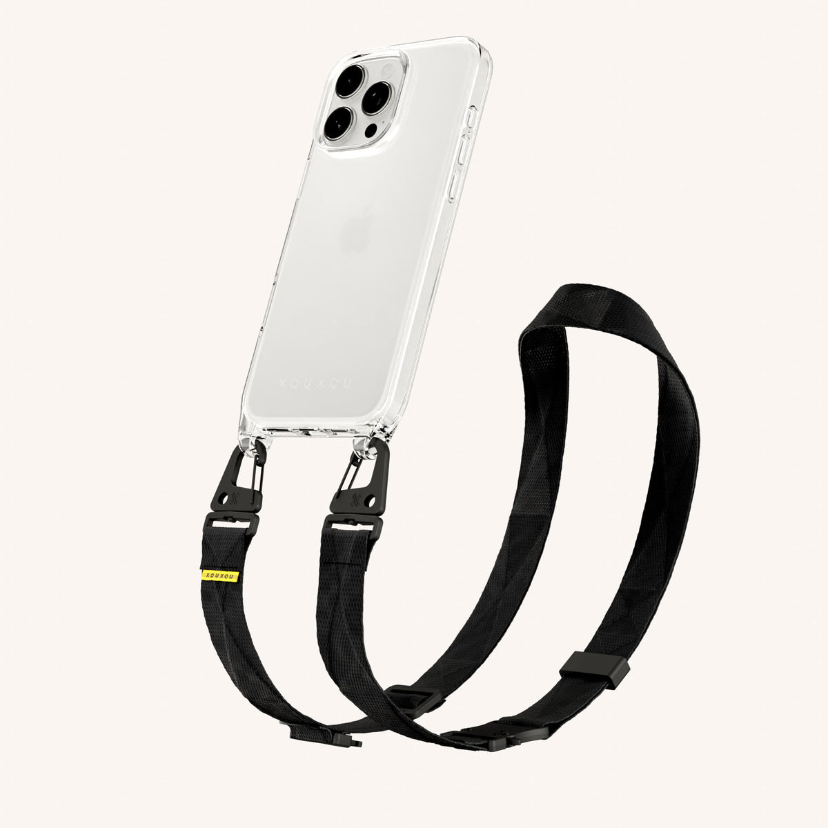 Phone Necklace with Lanyard for iPhone 16 Pro without MagSafe in Clear + Black | XOUXOU #phone model_iphone 16 pro