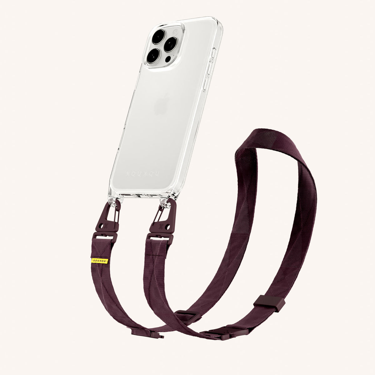 Phone Necklace with Lanyard for iPhone 16 Pro without MagSafe in Clear + Burgundy | XOUXOU #phone model_iphone 16 pro