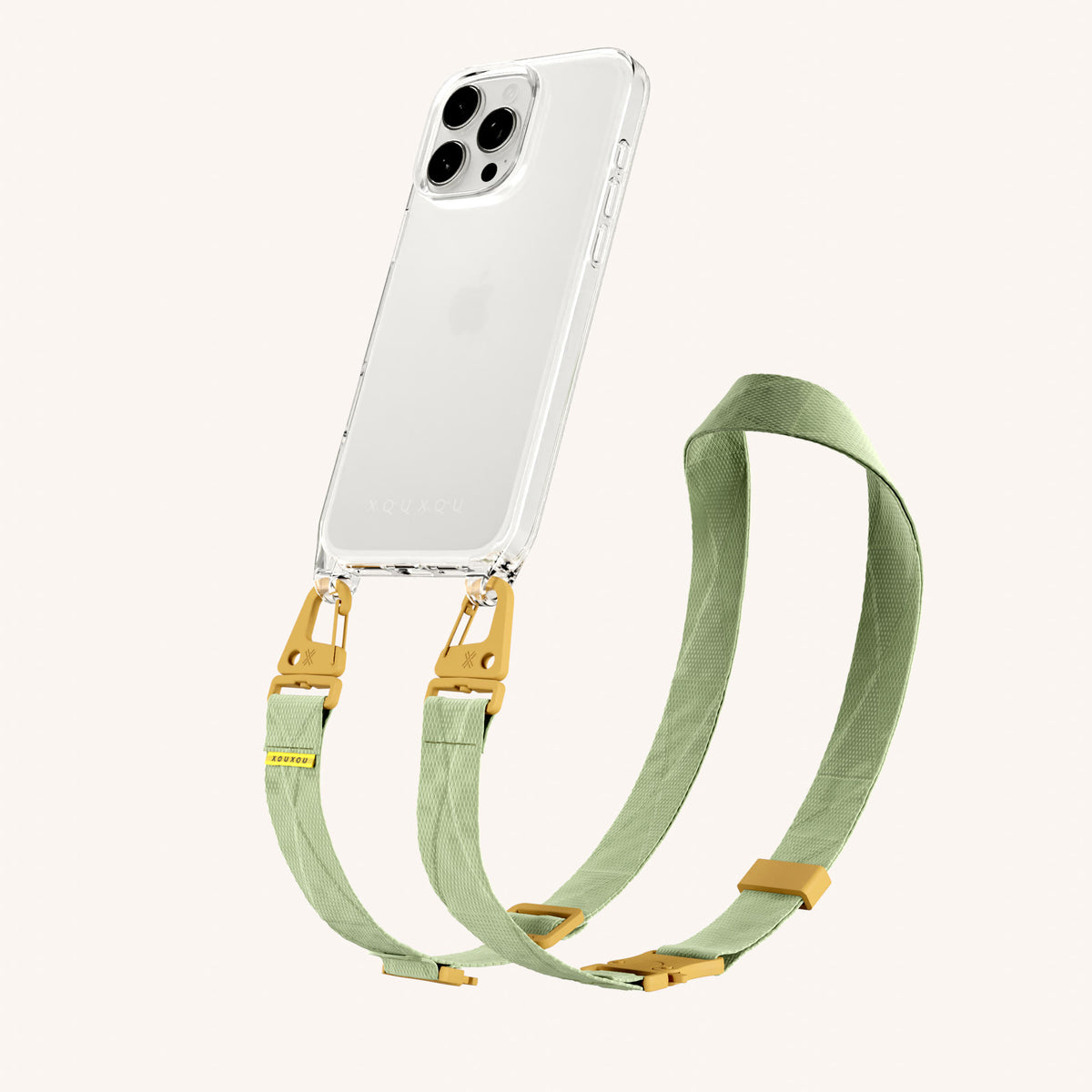 Phone Necklace with Lanyard for iPhone 16 Pro without MagSafe in Clear + Light Olive | XOUXOU #phone model_iphone 16 pro