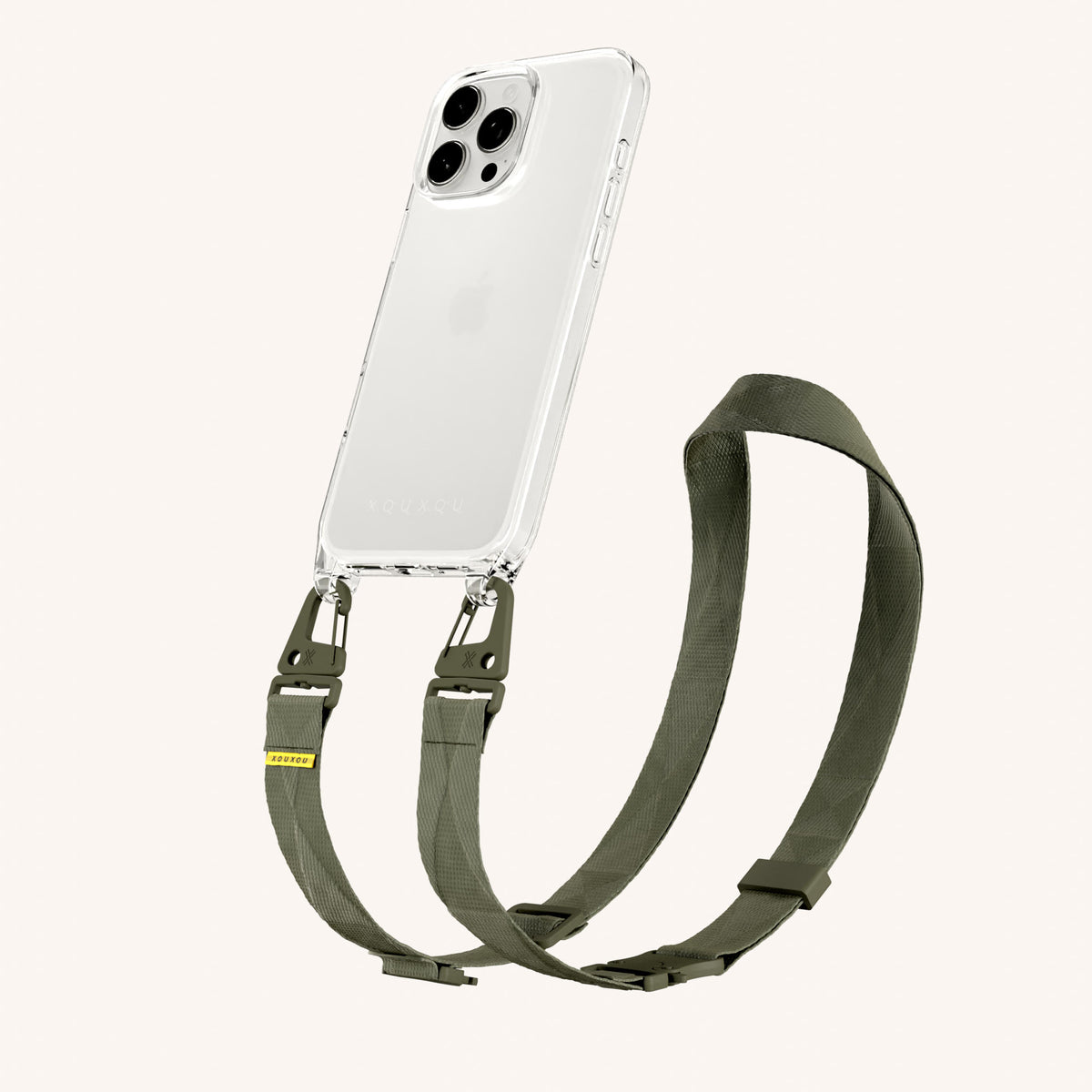 Phone Necklace with Lanyard for iPhone 16 Pro without MagSafe in Clear + Moss | XOUXOU #phone model_iphone 16 pro