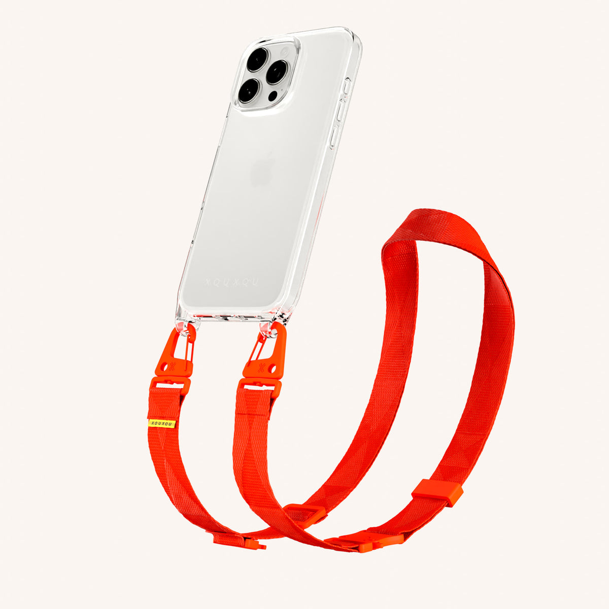 Phone Necklace with Lanyard for iPhone 16 Pro without MagSafe in Clear + Neon Orange | XOUXOU #phone model_iphone 16 pro